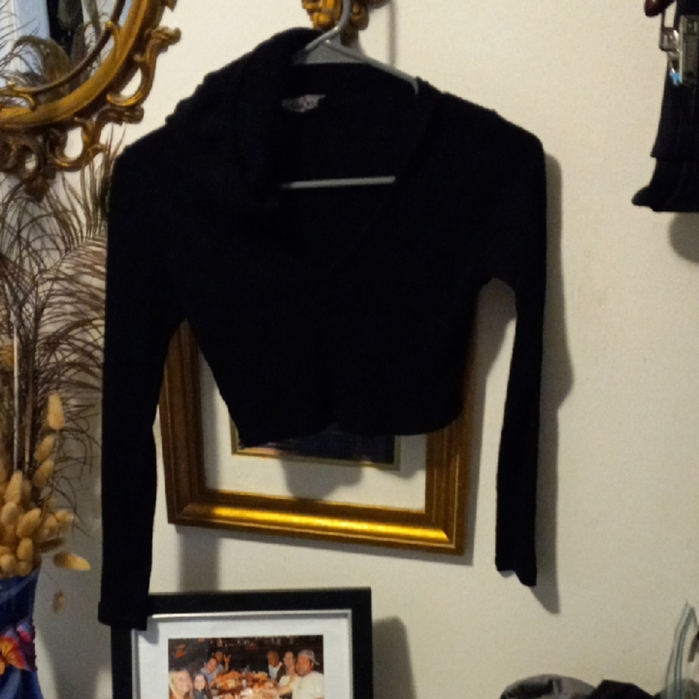 Fashion Nova Black Cropped Cowl Neck Sweater